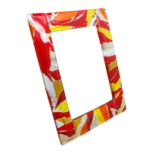 Murano Glass Photo Frame Red Orange White 16cm x 12cm Freestanding