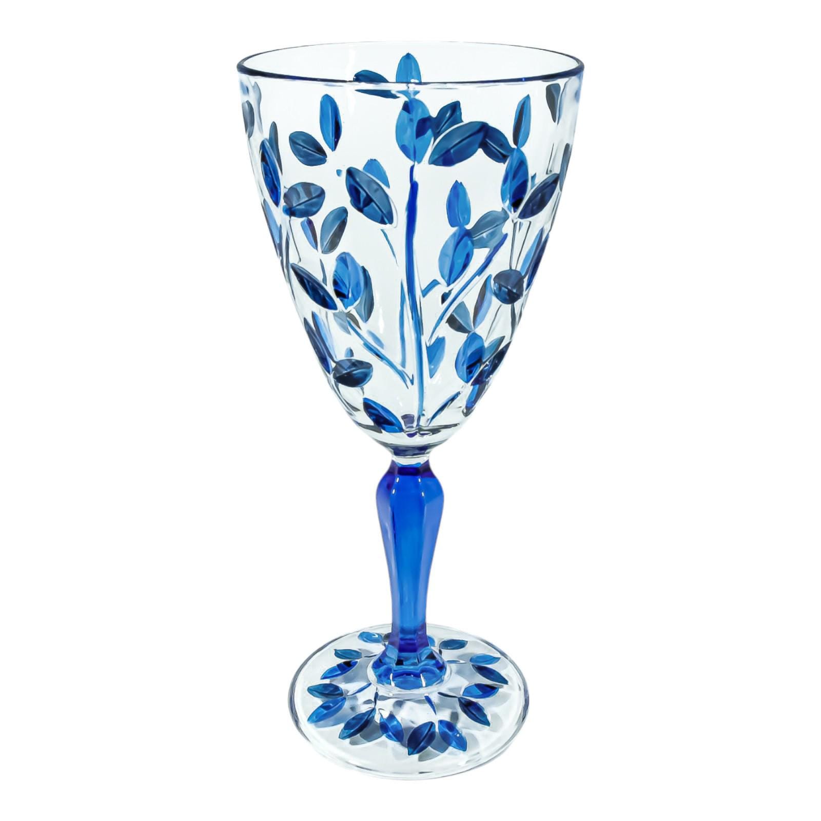 ムラーノワイングラス 4個セット ブルー ハンドペイント ライトステム
