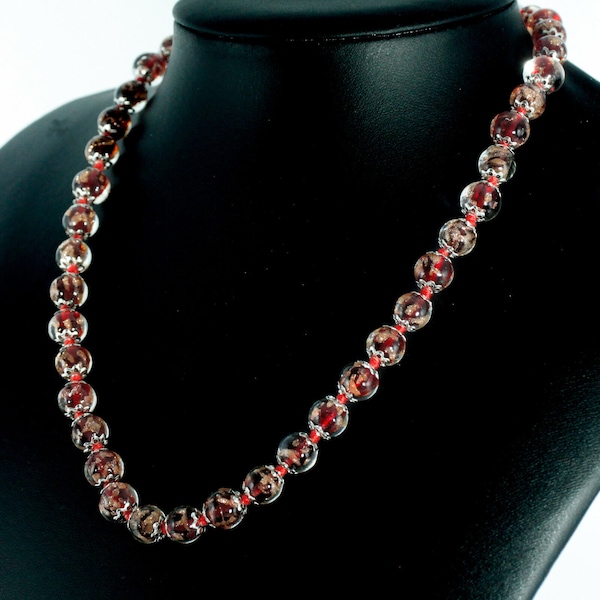 Murano Glass Necklace Dark Red 42 Beads Venice 46cm Italy Christmas Birthday Gift for Her