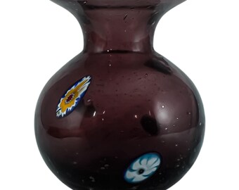 Carafe En Verre De Murano Millefiori - Motif Violet Et Argenté - Art Verrier Vénitien - Neuf