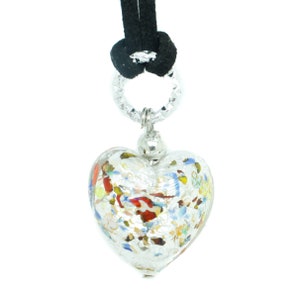 Murano Glass Necklace Pendant Blue Silver Heart Shape Handmade Venice 25mm Italy Art