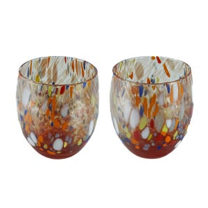Pair of Murano Glasses Drinking Tumblers Set 2 Red Blue White Millefiori