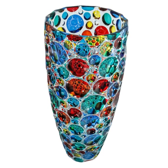 Murano Glass Vase Bubble Multi Coloured Hand Made Painted