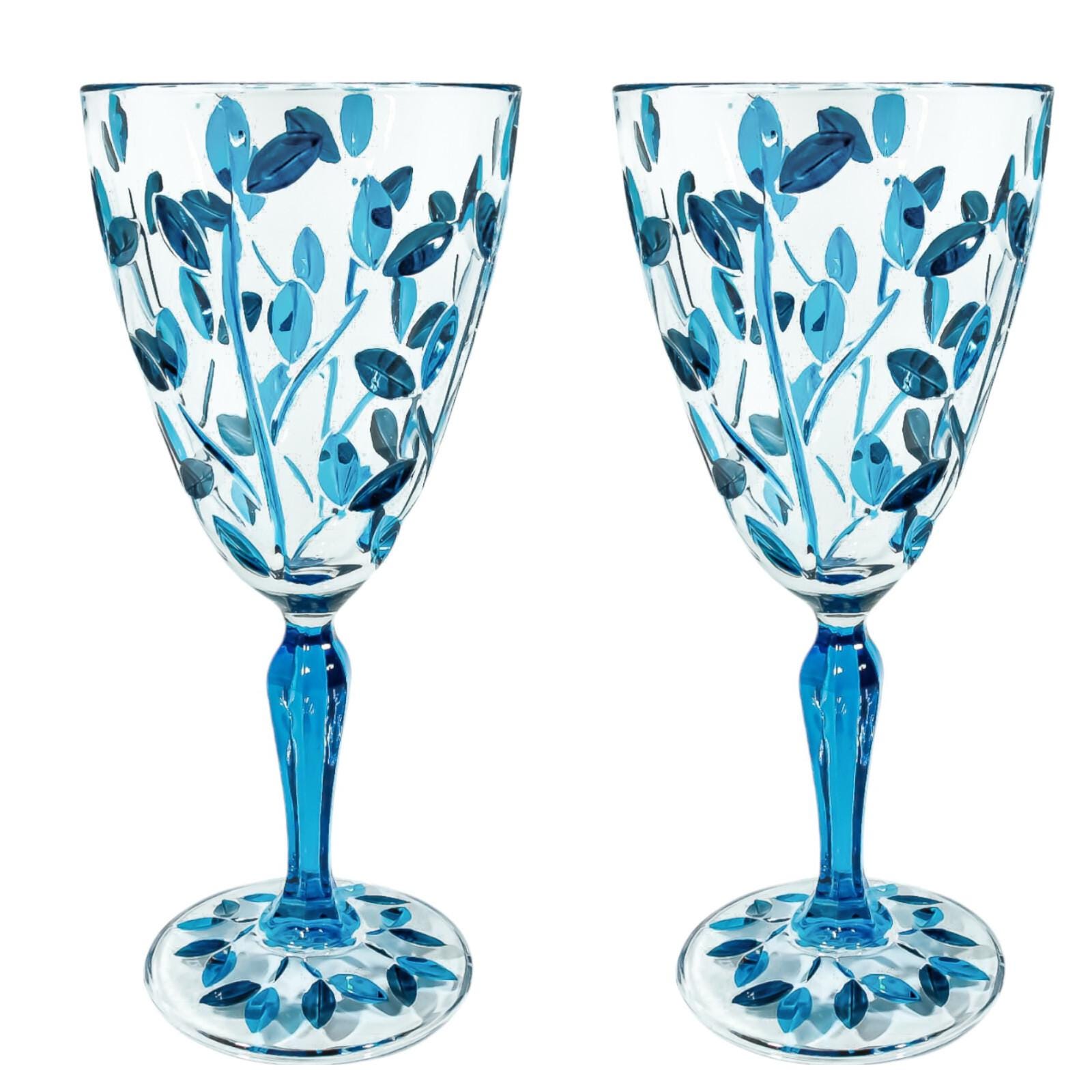 ムラーノワイングラス ライトブルー ハンドペイント ライトステム ペア