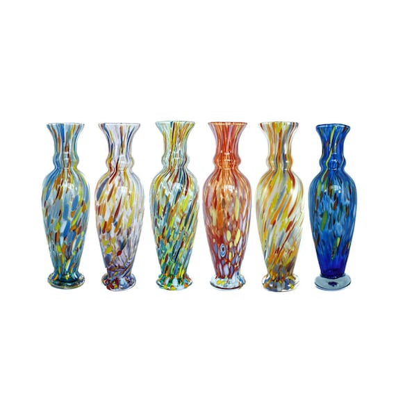 Murano Glass Vase Blue Green Red Yellow Lilac Hand Made Millefiori