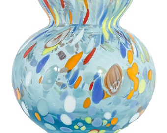 Murano Glass Vase or Candle Holder Light Blue Yellow Multi Hand Made Millefiori