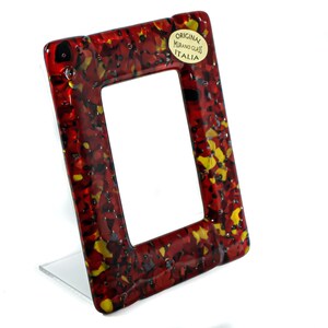 Murano-Glas-Fotorahmen, rot-gelb, 11 cm x 8,5 cm, freistehend