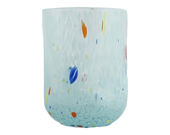 Gobelet artistique en verre de Murano bleu clair fait main Multi Millefiori Venise fabriqué en Italie Verrerie soufflée à la main Accessoires de bar à vin sans pied