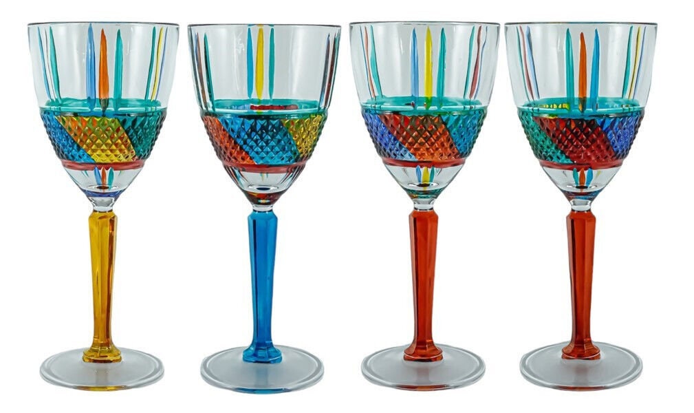 Circleware Tall 8.75 Wine Glass in Multi Color Tops and Ballooned Stem 