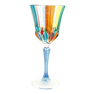 Murano Wine Glass Multi Blue Stem Red Orange Green Hand Painted Venice