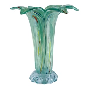 Jarrón de cristal de Murano verde, hecho a mano con la técnica Millefiori, 16 cm de alto.