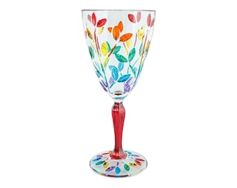 Murano Glas Wein Multi Regenbogen Rot Stem Handgemalt Venedig Italien