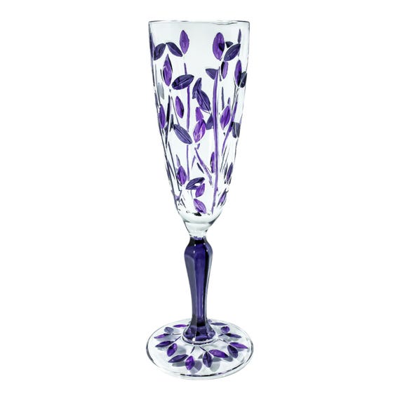 Murano Glass Champagne Dark Purple Wine Hand Painted Flower Venice