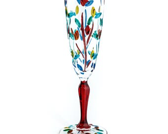Muranoglas Champagner Multi Weinrot Stem Handgemalte Blumen Venedig