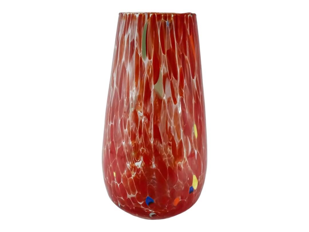 Large Murano Glass Vase Red Multi Millefiori 22cm Made in Italy