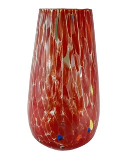大型ムラーノガラス花瓶 レッド マルチミルフィオリ 22 cm イタリア製