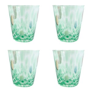 Juego de 4 vasos de cristal de Murano verde Millefiori de 11 cm.