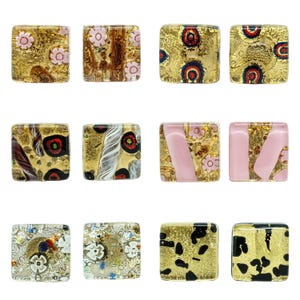 Pair of Murano Glass Cufflinks Gold Pink Black White Millefiori Made in Italy Hand Blown Venice