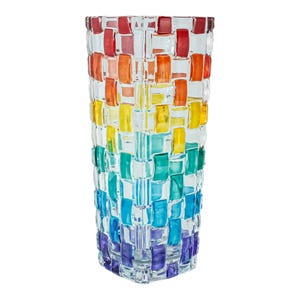 Murano Glass Vase Rainbow Multi Hand Made Painted Millefiori 16cm High