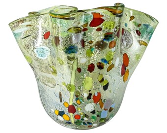 ハンドメイド ムラーノガラス ミルフィオリ 花瓶 - グリーン マルチ