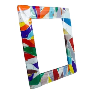 Marco de fotos de cristal de Murano multicolor de 16 cm x 12 cm, independiente.