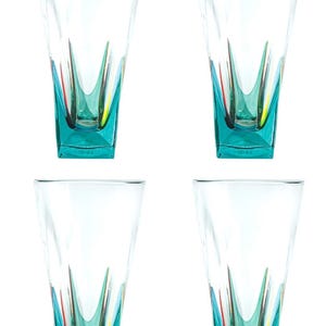 Set of Four 4 Murano Glass Drinking Glass Tumbler Multi Hand Painted 13oz