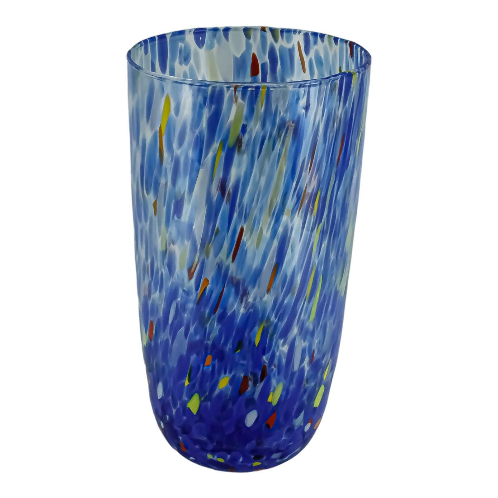 ラージ ムラーノ ガラス 花瓶 ブルー マルチ ミッレフィオーリ 22 cm