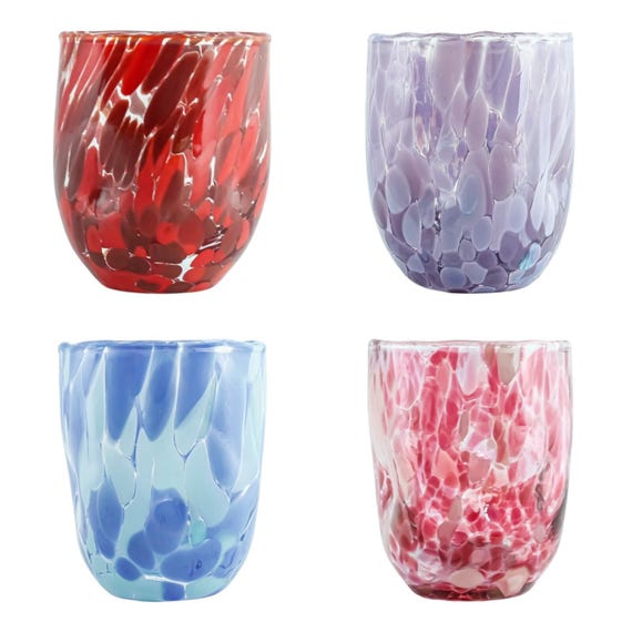 Set of Four 4 Murano Glass Shot Blue Red Pink Lilac Venice Italy