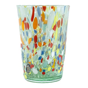 Murano Glass Drinking Glass Tumbler Green Multi Handmade Millefiori Venice Italy