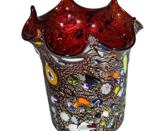 ムラーノ マッツェガ ミッレフィオーリ ガラス 花瓶 花瓶 青 赤 黄 白