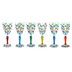 Set of 6 Six Murano Glass Wine Multi Stem Hand Painted Height 19.3cm Venice