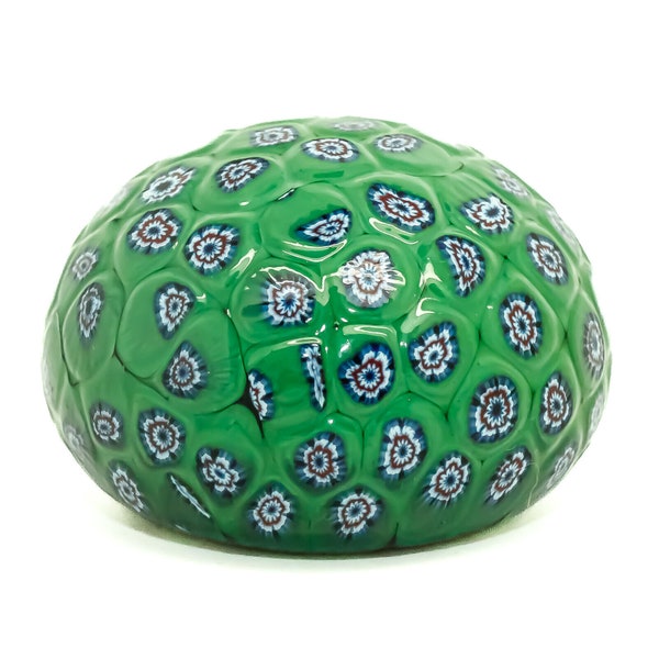 Murano Glass Paperweight Art Glass Green Blue Red Handmade Millefiori