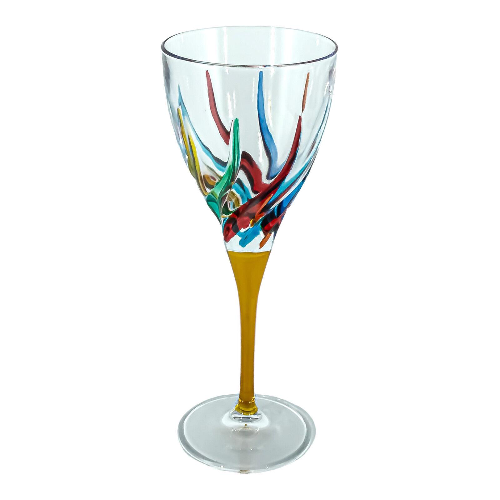Set of Six 6 Murano Wine Glass Hand Painted Multi Red Green Blue