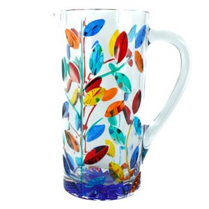 Murano Glass Water Jug Pitcher Multi Coloured Blue Floral Flower Venice