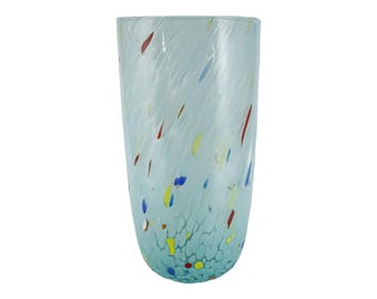 大型ムラーノガラス花瓶 ライトブルー マルチミルフィオリ 22 cm