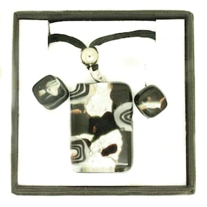 Murano Glass Pendant Earring Set Black Silver Handmade Authentic Venice Gift Box