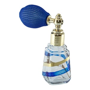 Murano Glas Parfüm Flasche Blau und Gold 8 cm