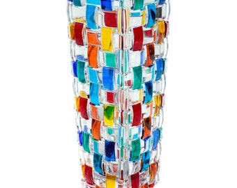 Murano Glas Vase Bunt Handgemacht Bemalt Millefiori 16cm Hoch