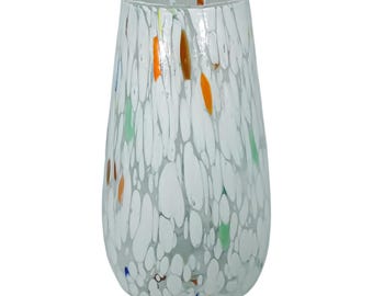 ラージ ムラーノ ガラス 花瓶 ホワイト マルチ ミッレフィオーリ 22 cm