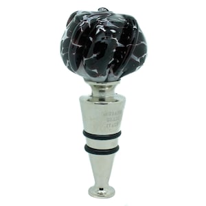 Murano Glass Bottle Stopper Dark Purple Silver Wine Prosecco Venice Gift Box