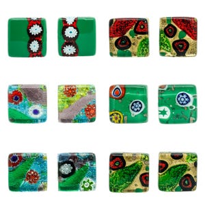 Pair of Murano Glass Cufflinks Green Red Gold Multi Millefiori Made in Italy Hand Blown Venice