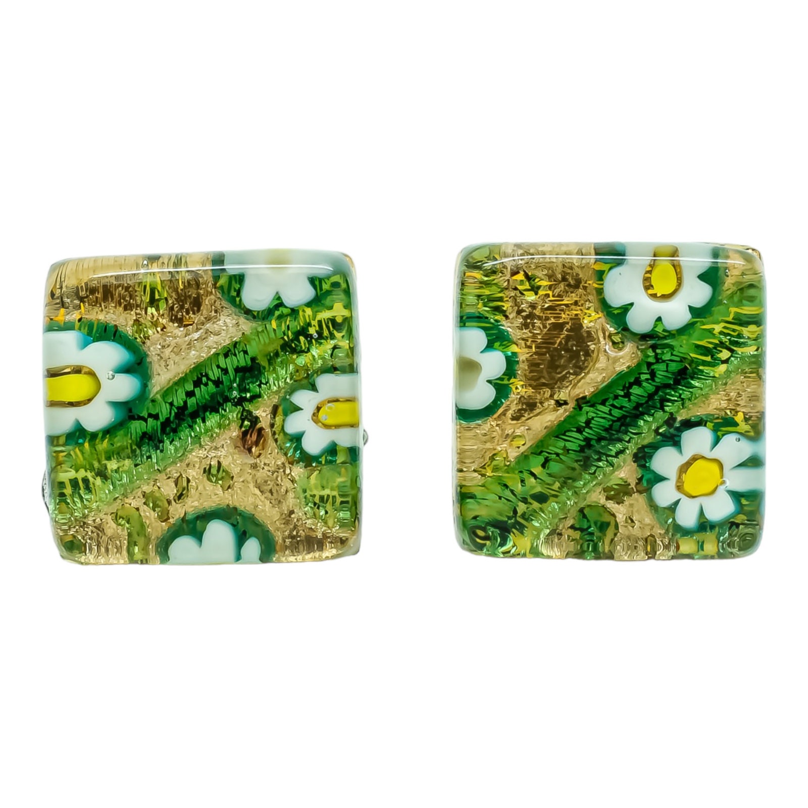 Boutons De Manchette Millefleurs En Verre De Murano - Fabriqués En Italie - Neuf Avec étiquettes