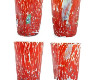 ムラーノガラス製タンブラー2個セット レッド ハンドメイド マルチ