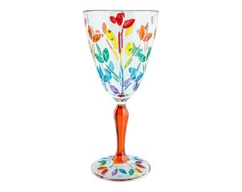 Murano Glas Wein Multi Regenbogen Orange Stem Handgemalt Venedig Italien