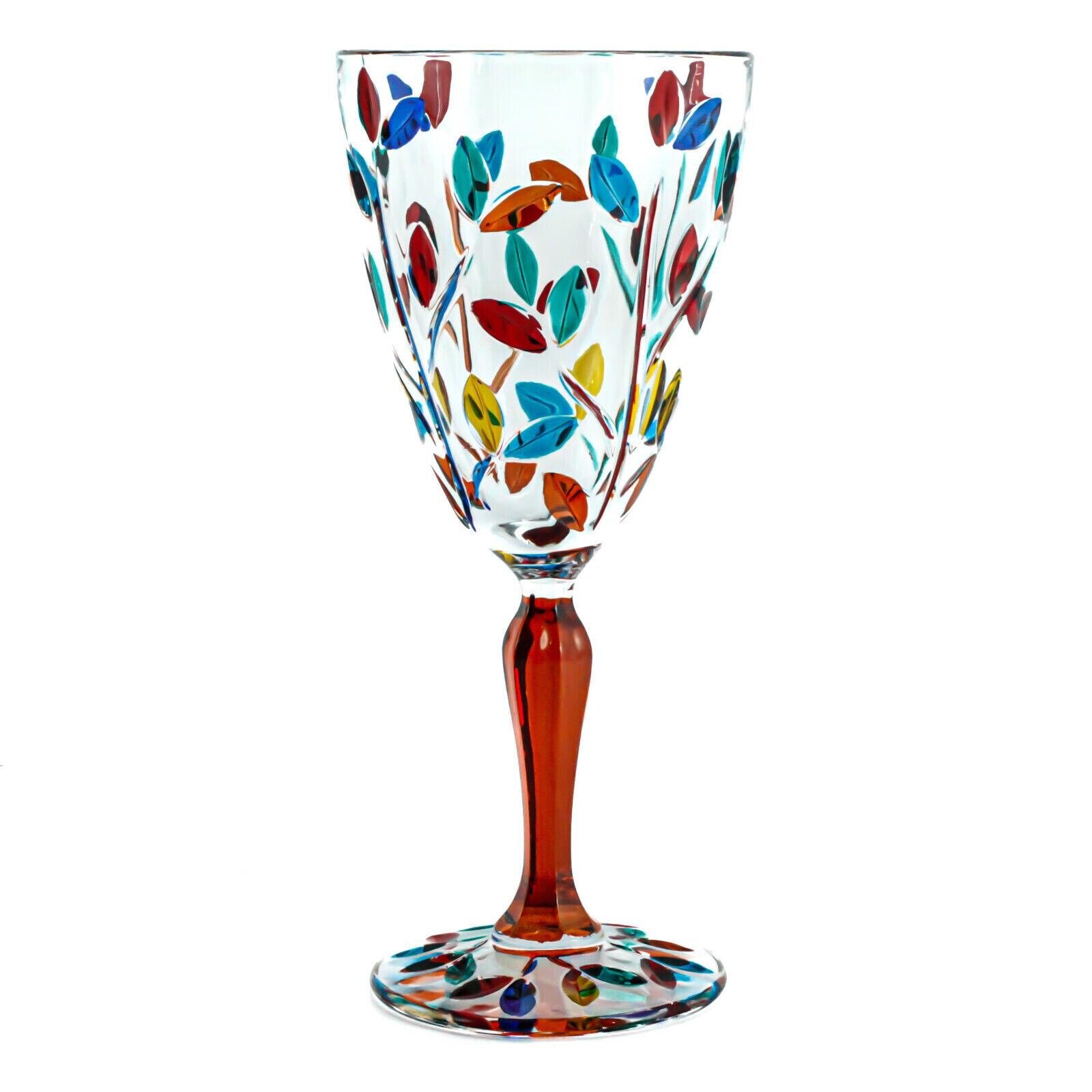 Set of 6 Six Murano Glass Wine Multi Stem Hand Painted Height 19.3