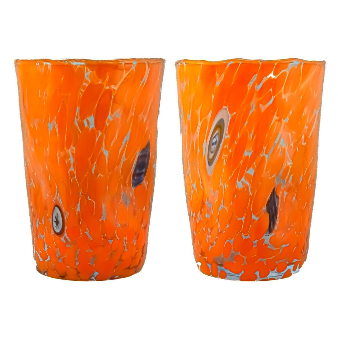 Pair of Murano Glass Drinking Art Glasses Tumbler Orange Etsy