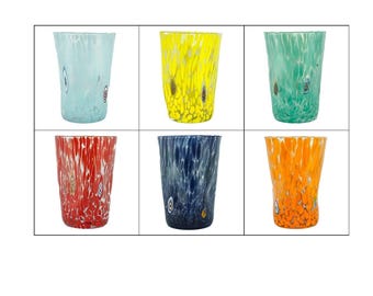 大型ムラーノガラス花瓶 ライトブルー マルチミルフィオリ 22 cm