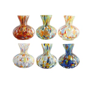 Murano Glass Vase Candle Holder Blue Red Orange Green Yellow Multi Handmade Millefiori Venice Italy 10cm