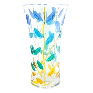 Murano Glass Vase Yellow Green Blue Flower Handmade 21cm High