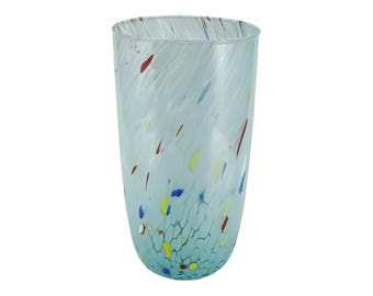 大型ムラーノガラス花瓶 ライトブルー マルチミルフィオリ 22 cm